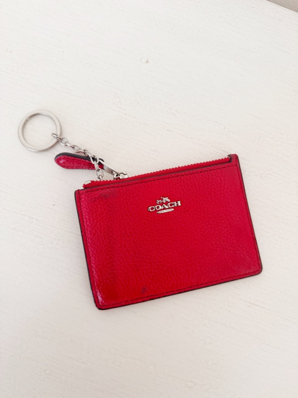 Coach Red Pebbled Leather Keyring Card Pouch